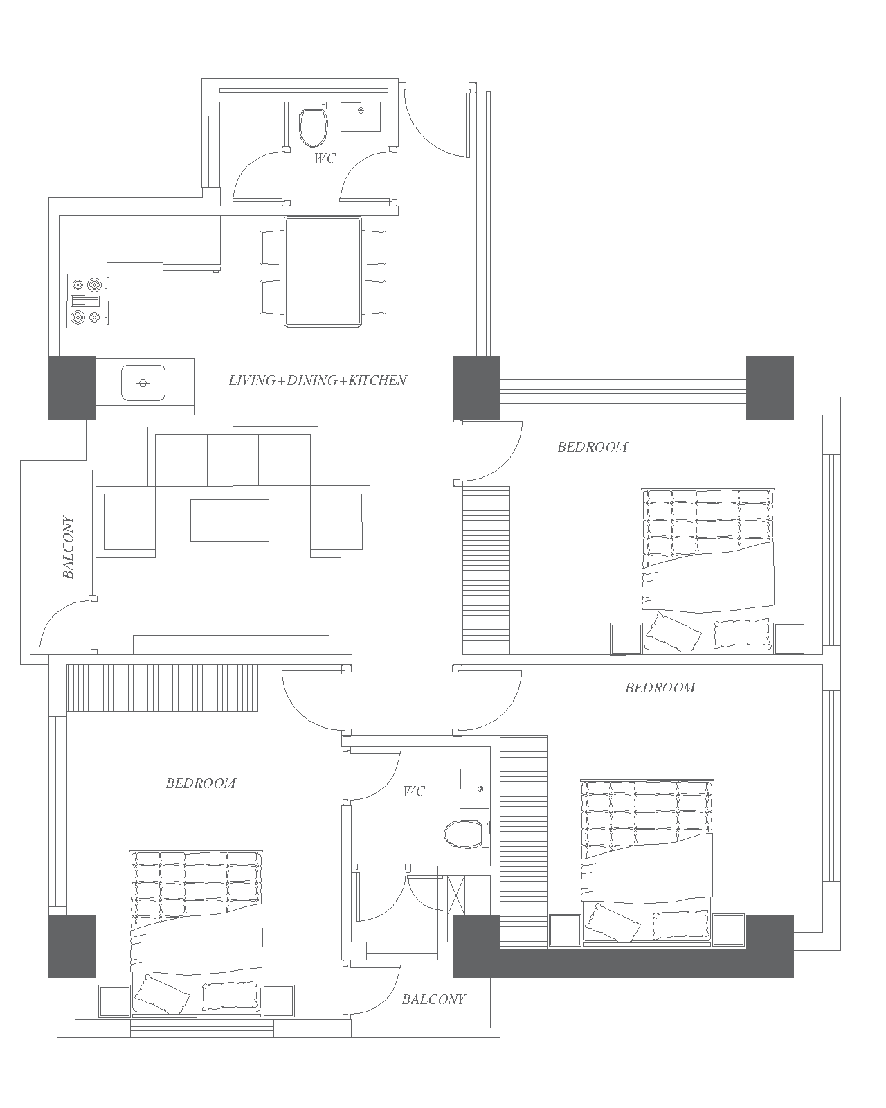 UNIT E 3D Floor Plan